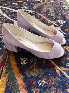 Lilac suede Jeffrey Campbell peep toe heels